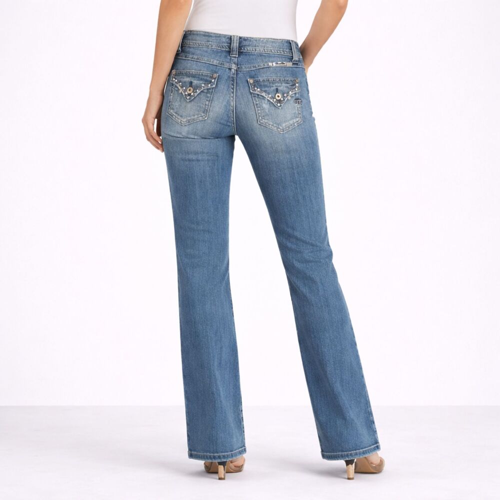 Miss Me Embellished Flap Pocket Straight Leg Jeans Blue 26